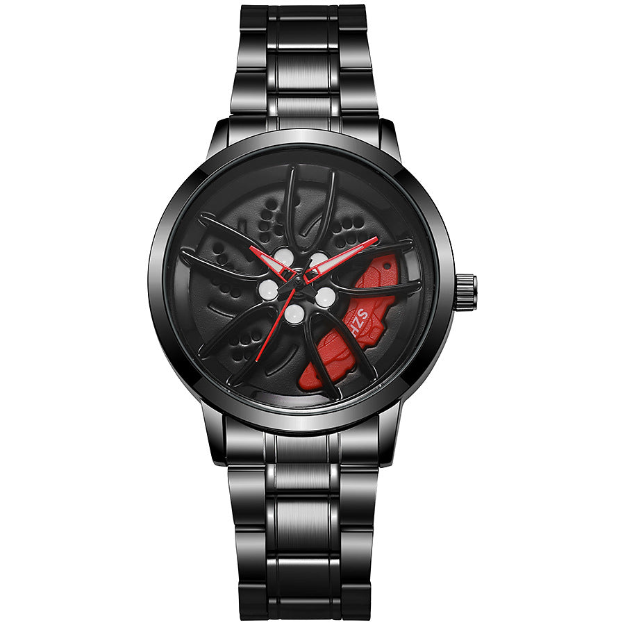 New creative sports car wheel design wristwatch - 3d hollow dial fashion men's watch - large dial quartz watch - wholesale