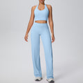 New arrival cross-border pure color double-sided brushed halter wide-leg pants yoga suit sports running fitness two-piece set for women