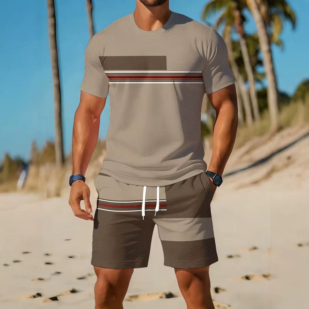 men's short-sleeve and shorts set, casual sportswear set, 3d printed cross-border hot seller, dropshipping available