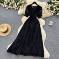 Frenchclassyelegantv neck puff sleeves stereo flower waist pleated dress female summer slimming lookelegant long skirt