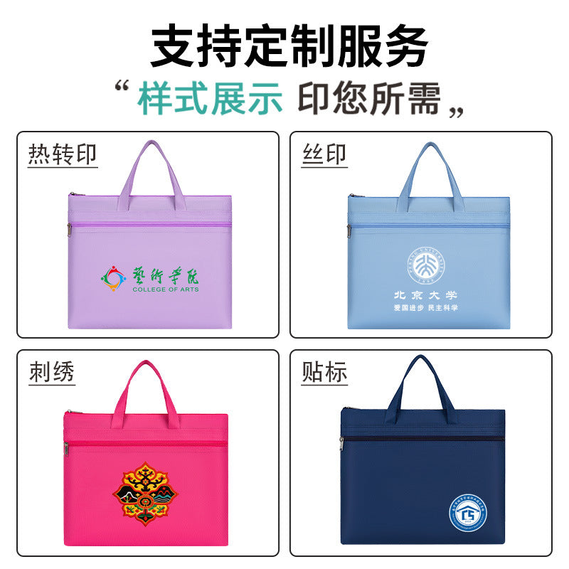 Waterproof oxford cloth student tote document bag - macaron double-layer zipper pouch - file, homework, and briefcase organizer