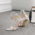 2025 european and american new design niche 12cm high heel socialite wrap-around sandals - gold power woman wine glass heel