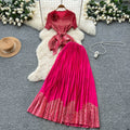 Classy suit women's summer strap waist stereo flower short sleeve ruffle hem topshigh waistpleated skirt