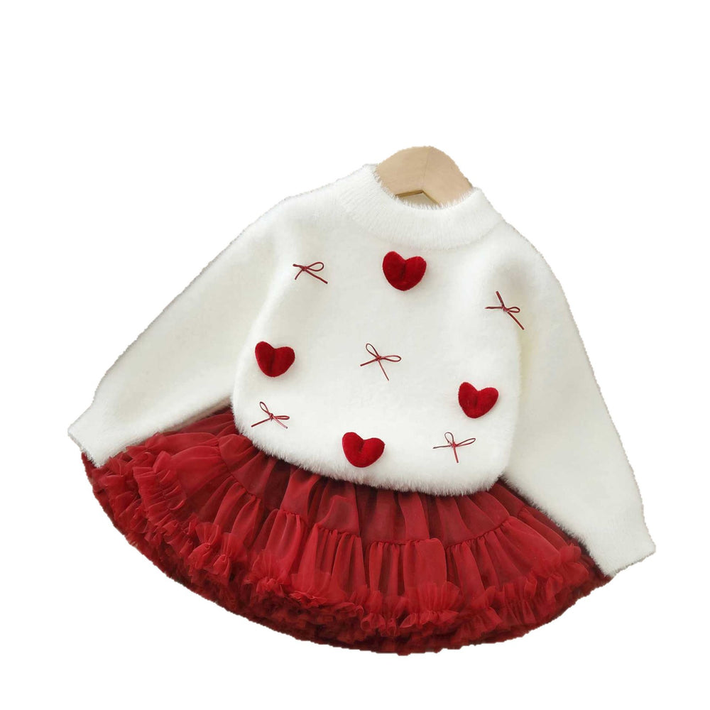 Girlsweaterthickened winternew arrivalkidsk-stylestereo heart imitation mink velvet knitted sweatersuit
