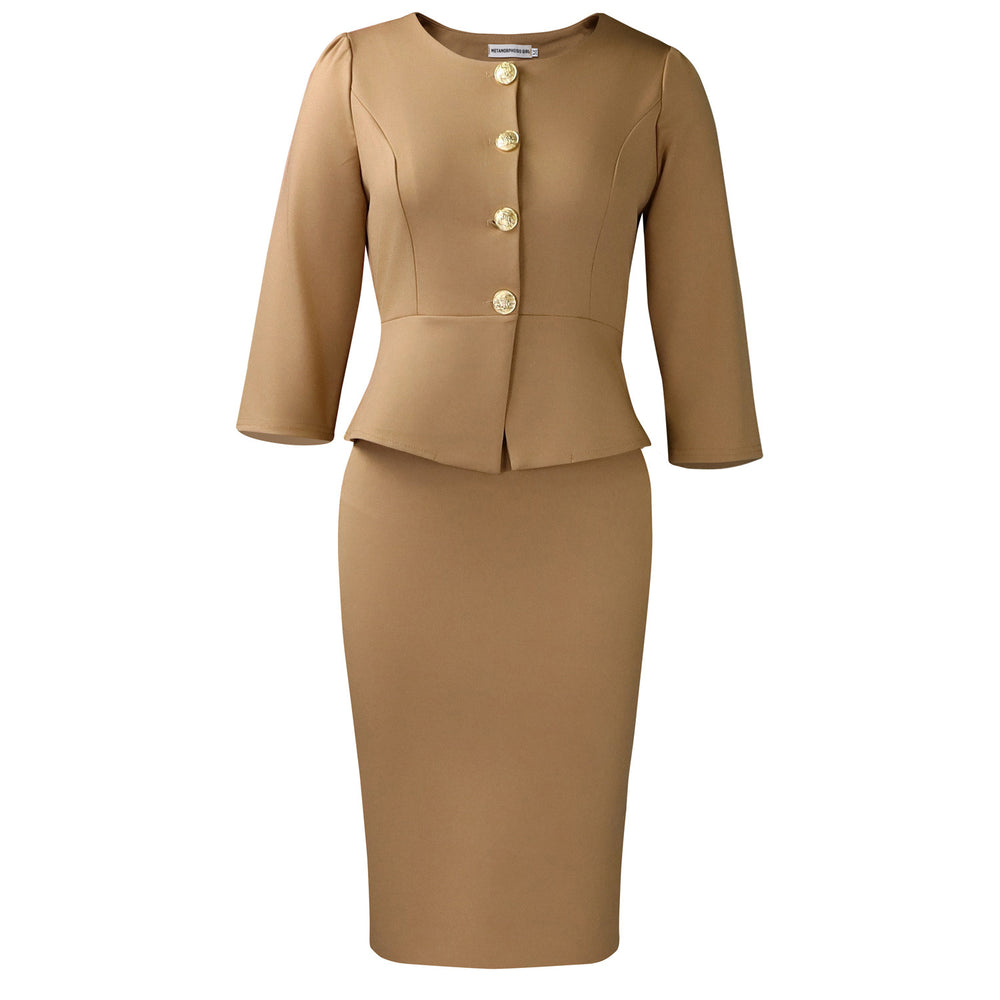 C8640 cross-border women's clothing  winter new fashion elegant round neck ruffle african fashion set