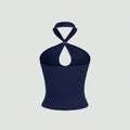 Gold ring buckle halter top - women's summer outerwear & inner layering - sexy & sweet mini top - halter design top