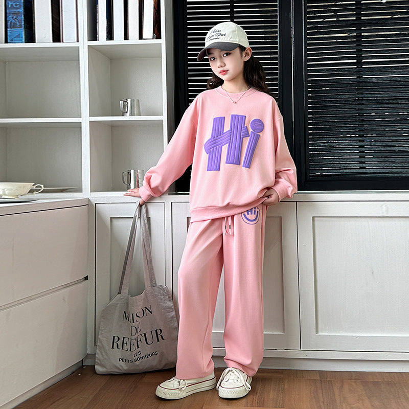 Girls' outfit set, spring/autumn , junior high school girl's clothing, student sweatshirt, spring two-piece set, sports long sleeve casual wear