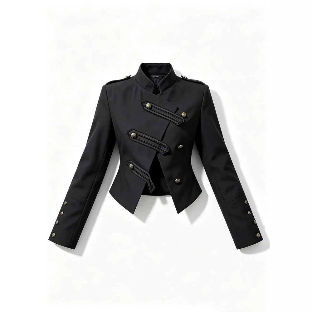 cross-border fashion: european & american autumn retro chic versatile stand collar double-breasted napoleon jacket