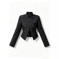 cross-border fashion: european & american autumn retro chic versatile stand collar double-breasted napoleon jacket