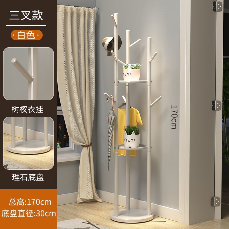 Three-pole bedroom hanging clothes rack, floor-standing coat rack, accessible luxury marble iron art, does not take up space, room clothes rack