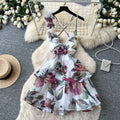 Romantic vacation style v-neck floral print dress - women's summer backless tie-up a-line dress - sexy, elegant, and slimming