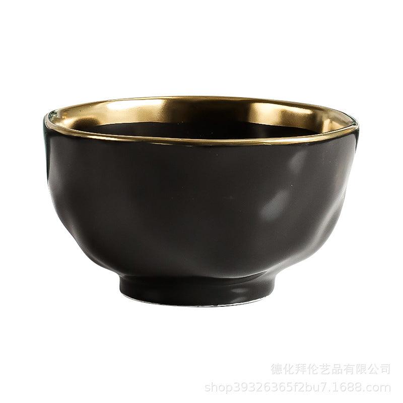 New arrival high-end gold-plated edge western steak plate matte ceramic bowl plate set combination large hat bowl wholesale