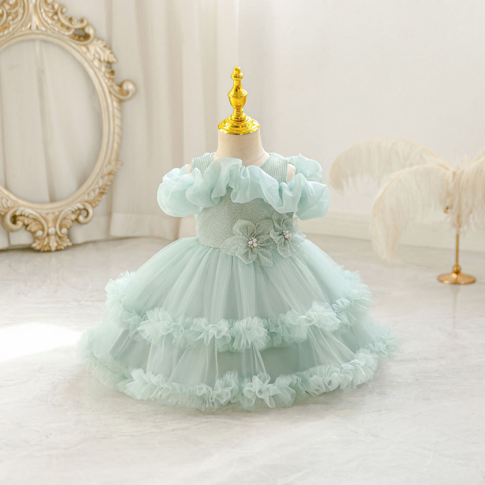New in stock children's dress floral lace wedding dress princess dress baby girl first birthday dress kids dress