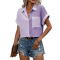 hot selling fashionpure colorpatchworkcontrast color bat sleeve short sleeve shirt tops women's shirt