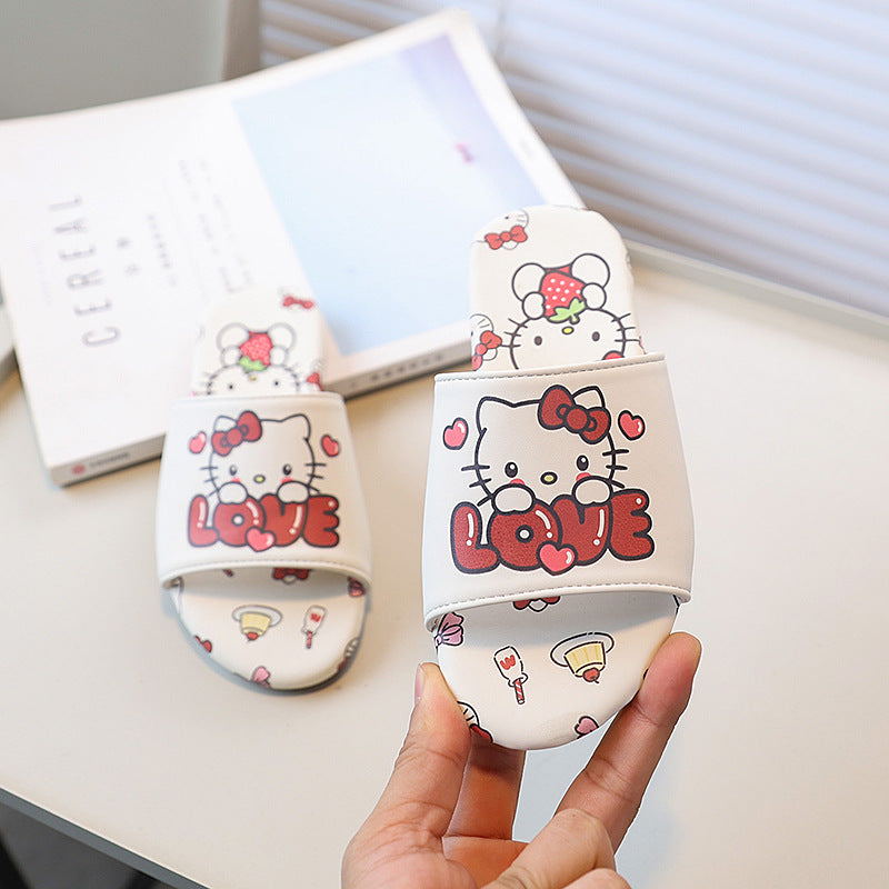 Vancahao slippers  summer new girls' fashion cartoon cat sandals & slides - big kids' indoor/outdoor flip-flops