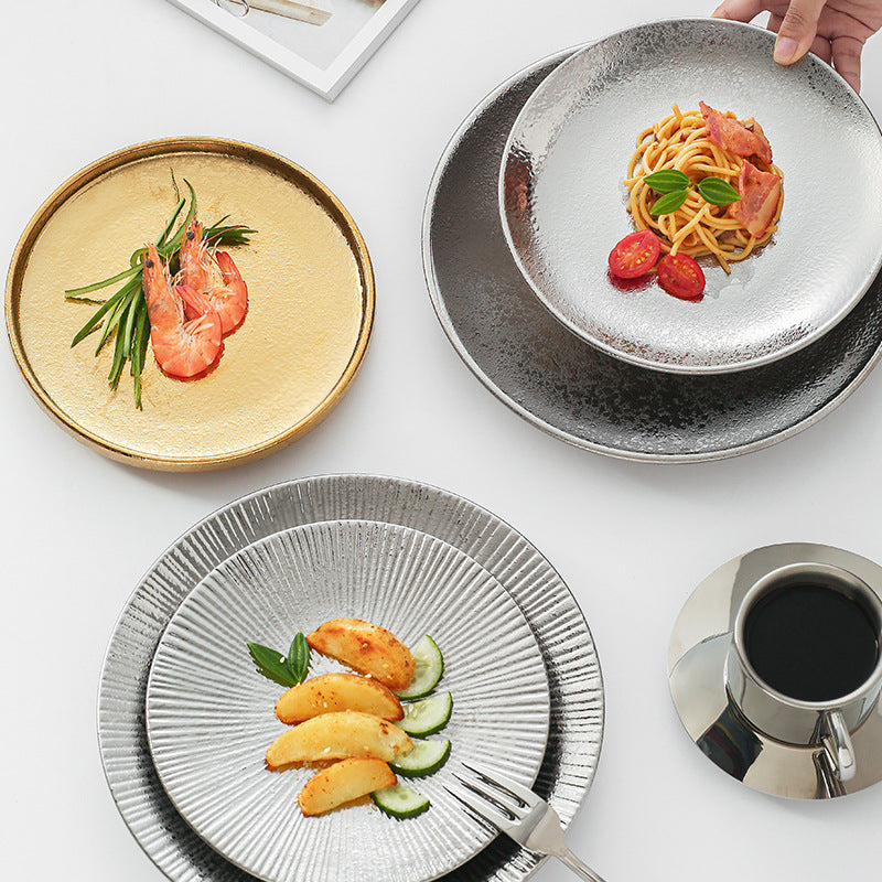 Insaccessible luxury ceramic western dinner plate retro ceramic restaurant for home shallow plate japanese ceramic good-looking dish plate
