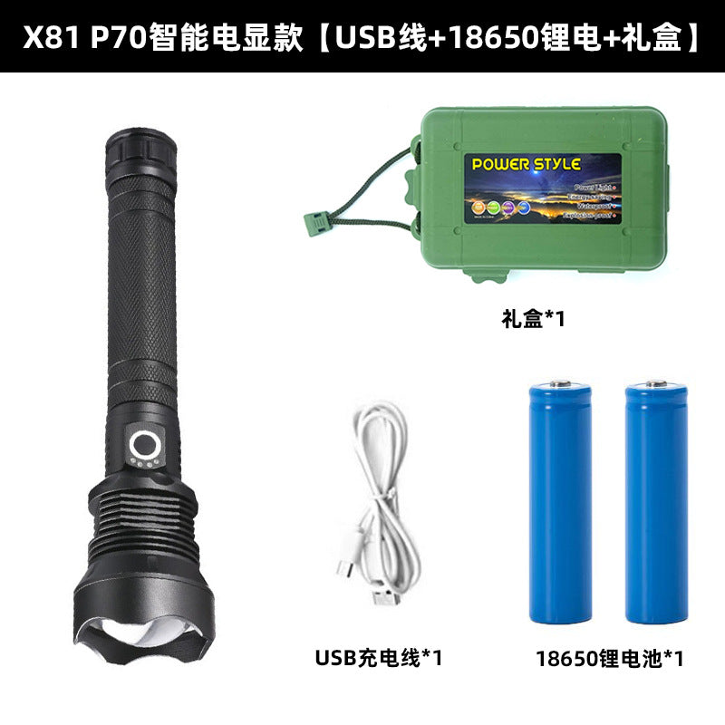 Cross-border XHP50 strong light flashlight USB charging aluminum alloy multi-function outdoor telescopic zoom waterproof flashlight