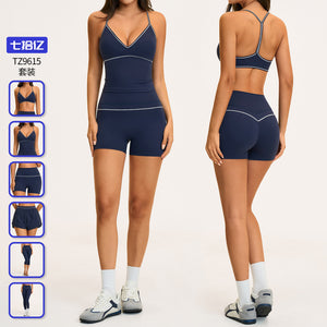 new yoga outfit: high-waisted peach lift, color block, push-up, and beautiful back design - activewear set 9615