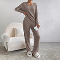 two-piece set for women,  autumn new collection: stylish and casual straight-leg pants with a chic, loose-fit v-neck ribbed knit top