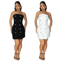 C7606 cross-border   fashion women's sexy bandeau backless double-breasted dress - new
