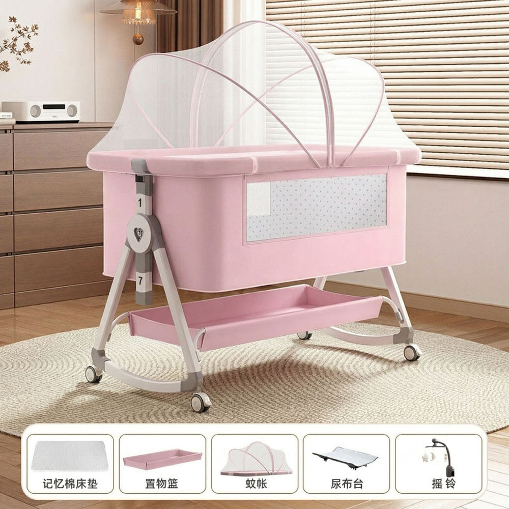 Foldable movable adjustable height crib newborn portable baby bed patchwork bed multifunctional baby bed