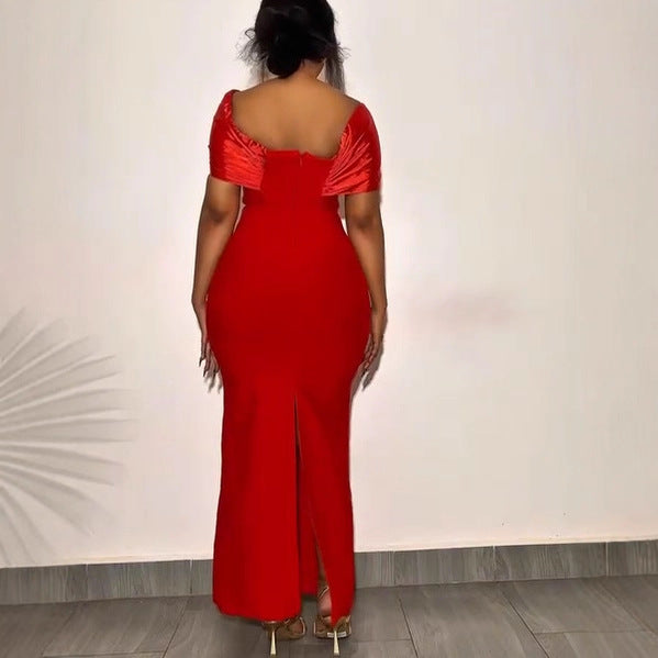 Export supply one shoulder silm beading silm sexy long skirt african women's clothing fashiondress
