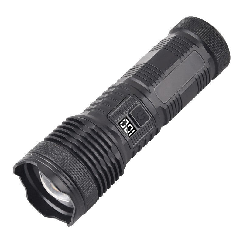 Cross-border outdoor strong light flashlight charging super bright long battery life large capacity lithium battery digital display zoom white laser flashlight