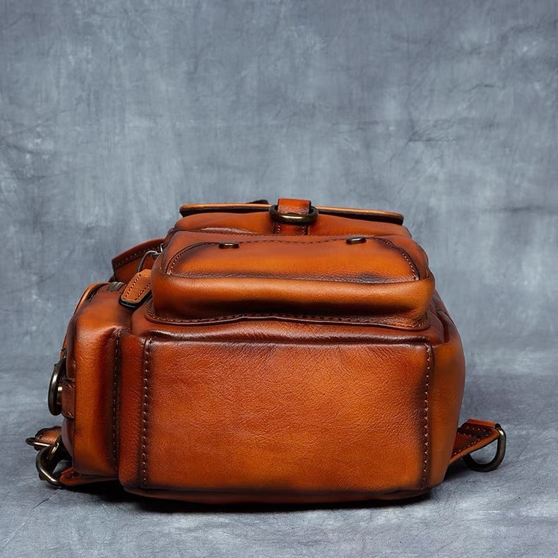 Retro handmade genuine leather chest bag casual crossbody bag first layer vegetable tanned cowhide multi-flap pocket pants shoulder bag men's travel trendy bag
