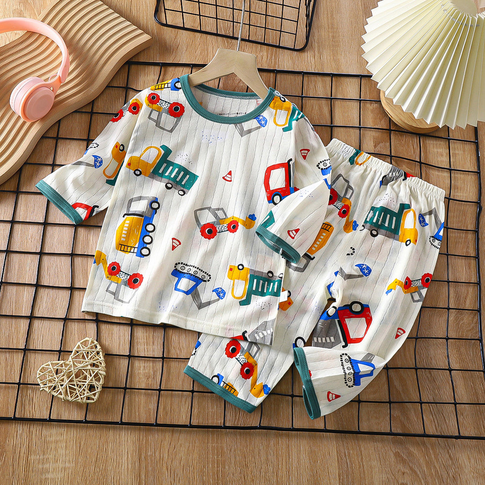 new children's pure cotton pajama set - summer long sleeve sleepwear, lightweight air conditioning suit for boys and girls