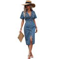 new arrivalplus size women's clothing  lapel denim short-sleeved cardigan medium dress export