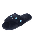 2024 new korean style floral plush slippers for women, autumn/winter home indoor flat pearl cross wooden floor fuzzy slippers