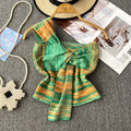 Summer chic: unique knotted colorful striped one-shoulder tank top - stylish, slim-fit cropped top for women