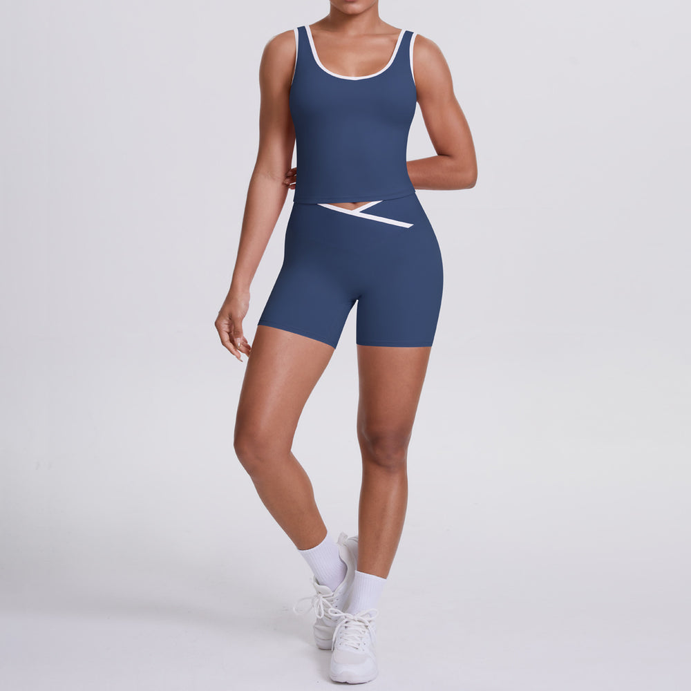 new arrival: double-sided brushed fleece color block compression yoga set - breathable, cross-back design, perfect for running and fitness (two-piece set)