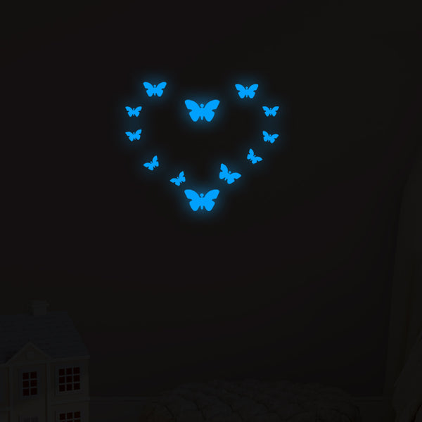 YG089 Cross-border blue light 12 butterflies stickers Self-adhesive fluorescent wall stickers Children's room decorative stickers Wall