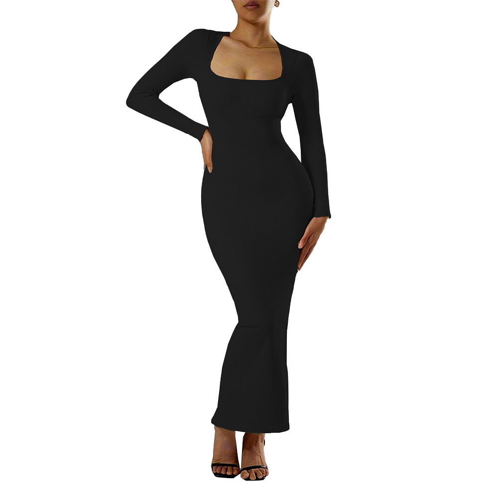 cross-border chic chanel-style square neck dress - autumn/winter slim-fit bodycon maxi dress for women