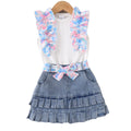 Children's clothing cross-border european and american girls white vest + blue shorts two-piece set children's clothing