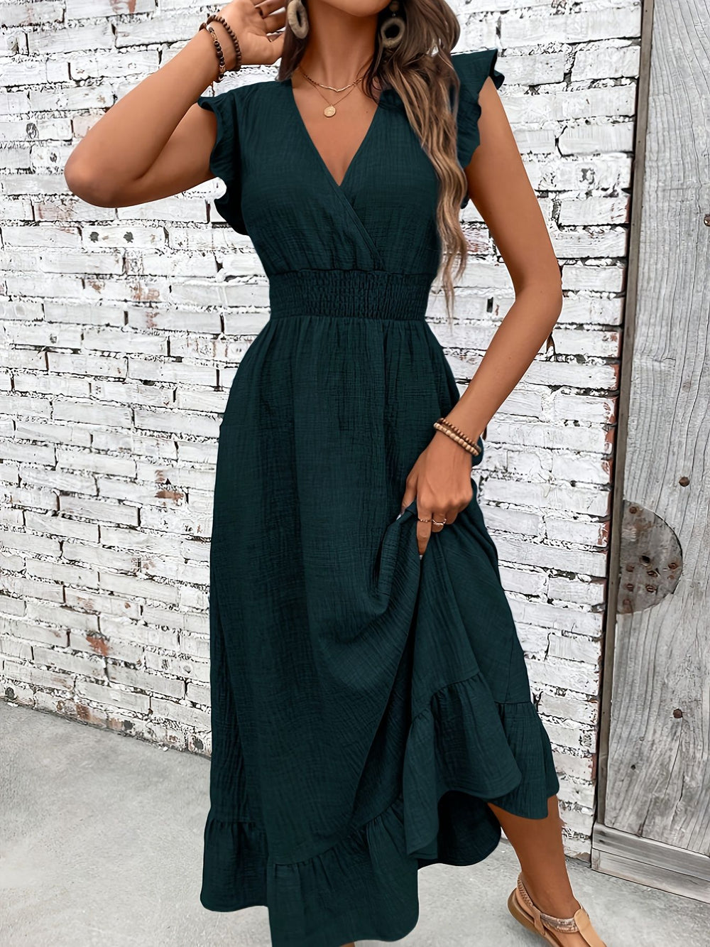 cross-border women's fashion elegant maxi dress -  beach vacation style cinched waist dress - spring/summer collection
