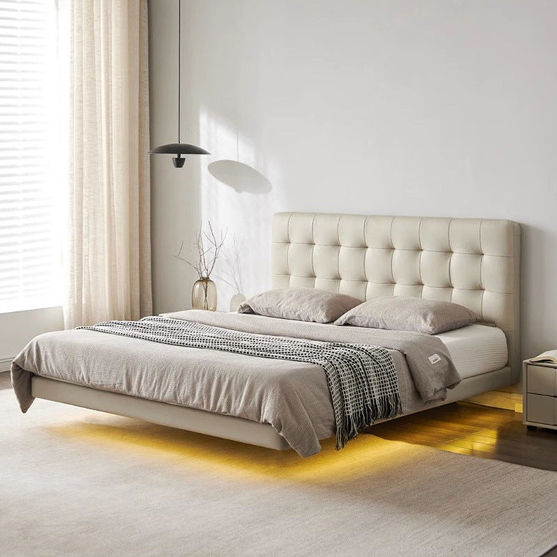 Waffle italian normcorepersonalized genuine leather suspended bed popular cream style white master bedroom wedding bed