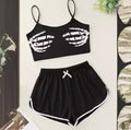Fashion cross-border   fashion women's clothing skull hand printing suspender tops and shorts home wear suit