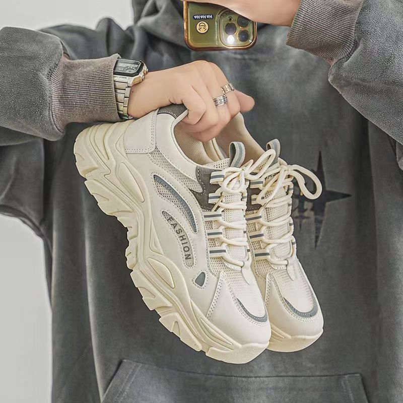 Men's winter mesh breathable youth sports anti-slip casual shoes thick sole height increasing running white dad shoes trendy sneakers