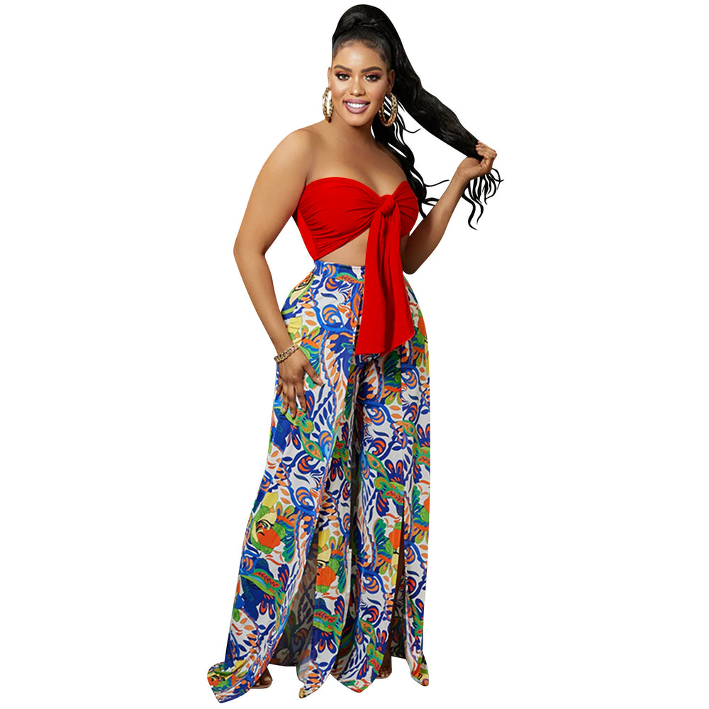 C5815 cross-border fashion two-piece set: bandeau top & backless printed slit pants - new arrivals for  &  (us/europe)