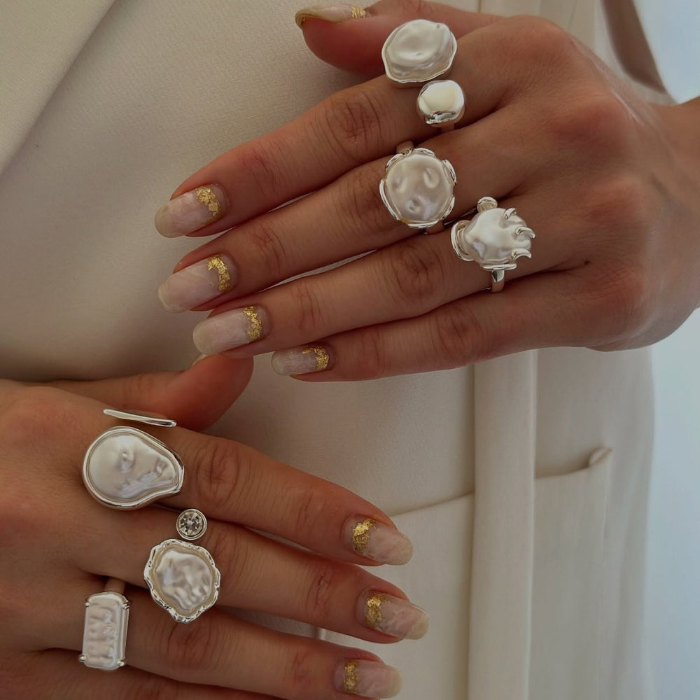 hot-selling baroque imitation pearl rings: vintage chic, versatile, irregular shaped ring set