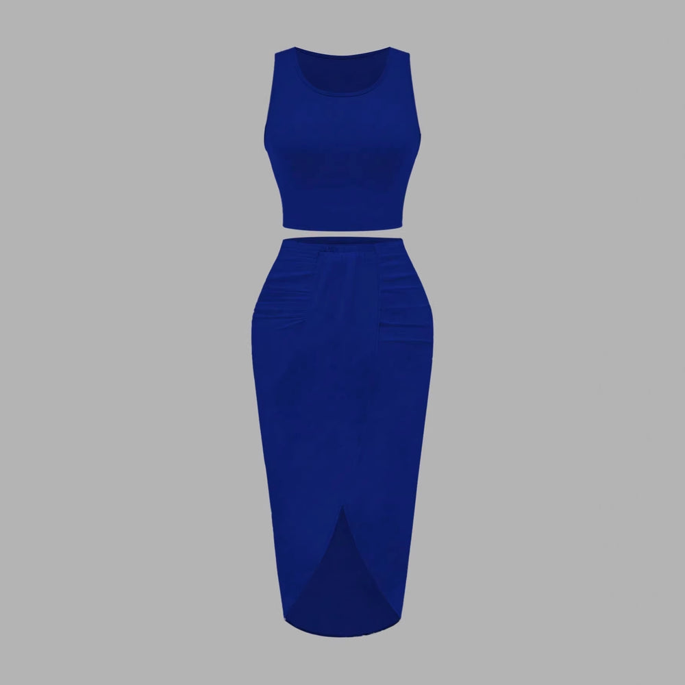 Amazon fashion cross-border women's sleeveless short tops + slit skirt two-piece suit