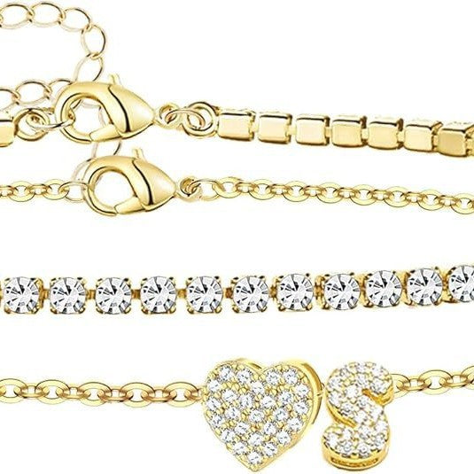 best-selling personalized creative 26-letter heart pendant tennis chain layered anklet versatile couple accessories