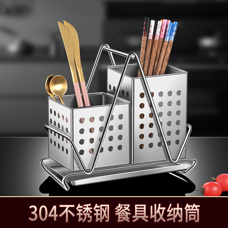 304 chopstick cylinder stainless steel wall-mounted drain rack household chopstick cage kitchen spoon storage box chopstick bucket