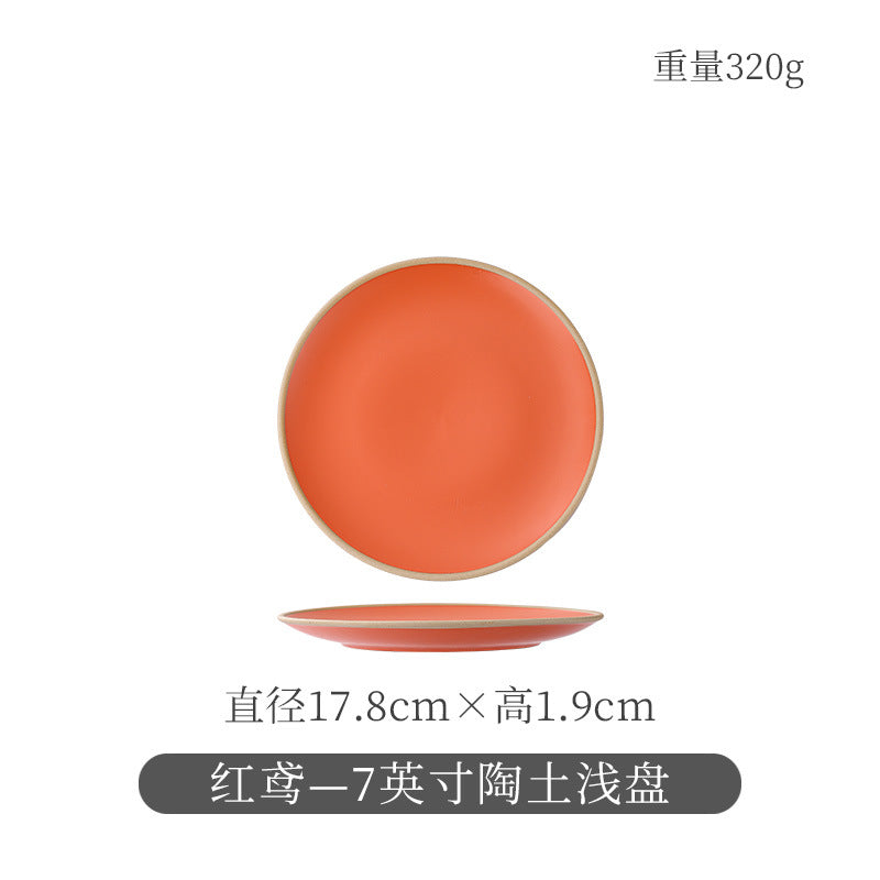 Ceramic retro steak plate for home vegetable plate japanese tableware large flat plate western food plate restaurant commercial pasta plate