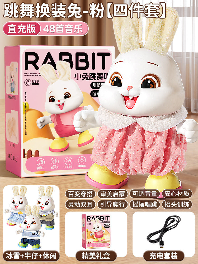 Electric dancing rabbit toy for infants and toddlers - crawling, head-up training, singing, newborn early education, and dress-up fun