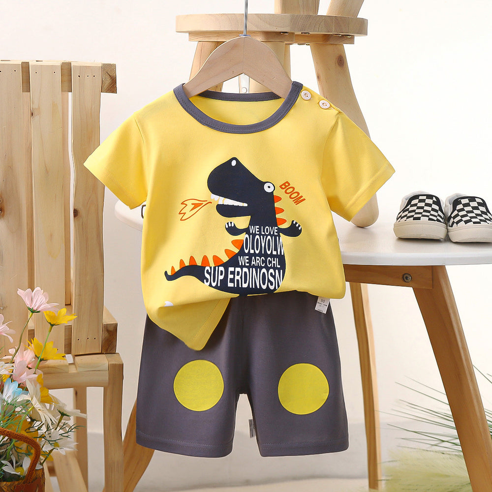 Kids' short-sleeve set: 100% cotton boys' t-shirt & baby summer outfit - girls' shorts, infant clothing, wholesale summer apparel