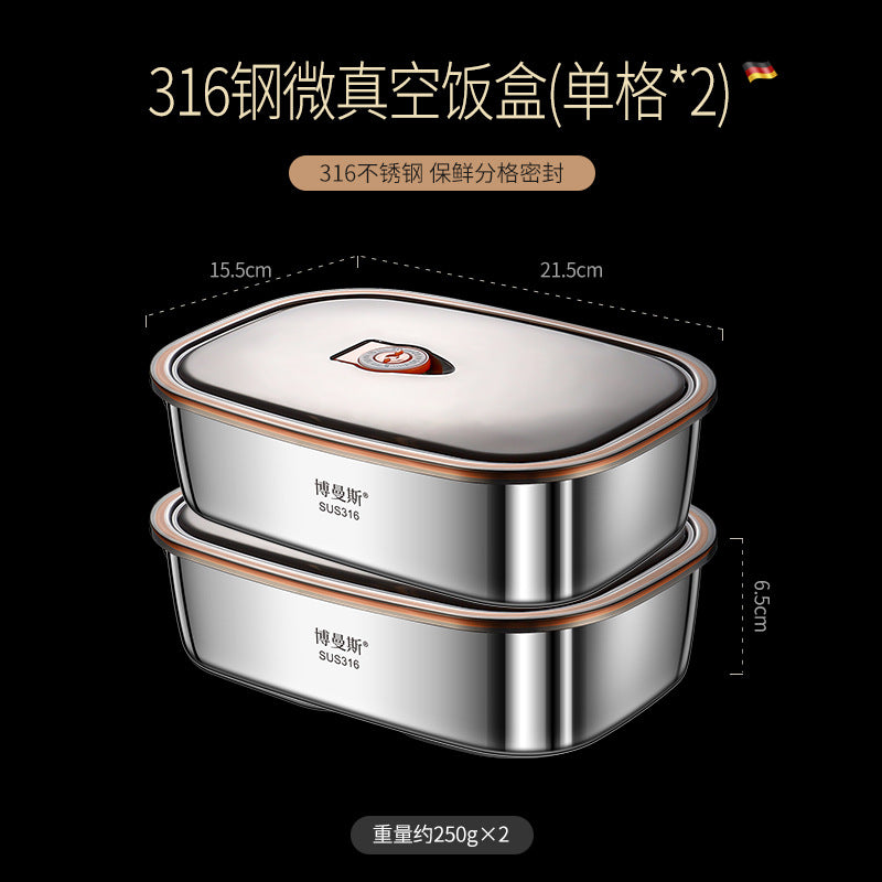 316 stainless steel micro-vacuum crisper lunch box large-capacity office worker bento box student portable lunch box set