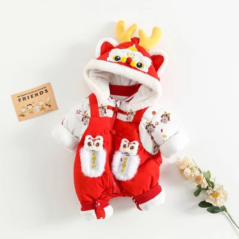 Baby winter thickened clothes red romper festive new year outfit infant toddler new stylish super cute bodysuit trendy
